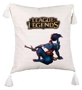 Perna Decorativa cu Franjuri cu League of Legends, 45x45 cm, Ecru, Cu fermoar