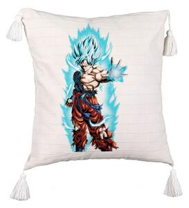 Perna Decorativa cu Franjuri cu Goku Vegeta Super Saiya Saiyan Dragon Ball, 45x45 cm, Ecru, Cu fermoar