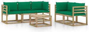 Set mobilier de grădină cu perne verzi, 6 piese