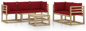 Set mobilier de relaxare pentru grădină perne roșu vin 6 piese