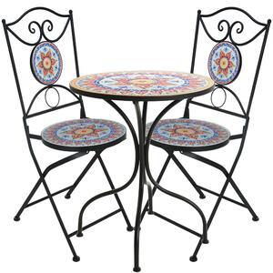 Set (bistro) mobilier de gradină metalic - masă și 2 scaune - blat din ceramică