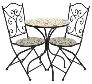 Set (bistro) mobilier de gradină metalic - masă și 2 scaune - blat mozaic