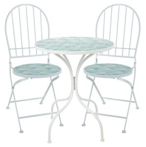Set (bistro) mobilier de gradină metalic - masă și 2 scaune - alb-verde menta deschis