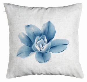 Perna Decorativa, Model Florale Blue Flower, 40x40 cm, Alb Murdar, Husa Detasabila, Burduf