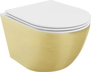 Mexen Lena vas WC Rimless cu capac cu coborâre lentă slim, duroplast, alb/auriu model linii - 30224007