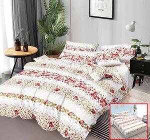 Lenjerie de pat, 2 persoane, 4 piese cu elastic, finet, alb cu floricele, 180x200cm, LF415
