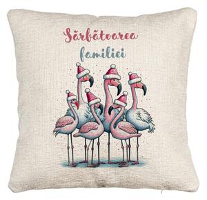 Perna Decorativa Canapea cu tematica de Craciun, Flamingo si Text 2, 40x40 cm, Cu fermoar