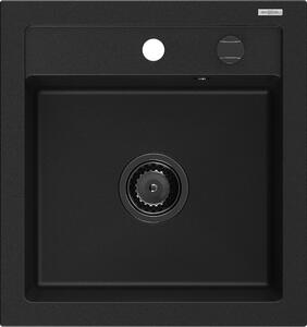 Mexen Vito chiuvetă de granit cu 1 compartiment 520 x 490 mm, neagră, sifon negru - 6503521000-77-B