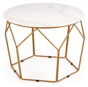 Masuta cafea MADISON, alb cu efect de marmura/auriu, sticla/otel, 60x6