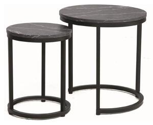 Set 2 masute cafea HOLA, negru cu efect de marmura/negru, PAL laminat/