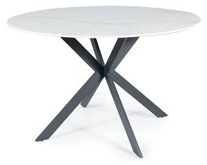 Masa TALIA, alb cu efect de marmura/negru mat, ceramica/metal, 120x120
