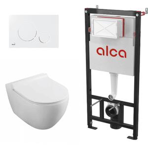 Set complet vas WC suspendat Fluminia, Minerva, Alb, cu rezervor Alca si clapeta alba