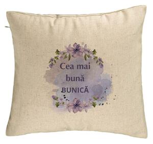 Perna Decorativa pentru Bunica 1, 40x40 cm, Bej, Husa Detasabila, Burduf