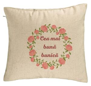 Perna Decorativa pentru Bunica 13, 40x40 cm, Bej, Husa Detasabila, Burduf