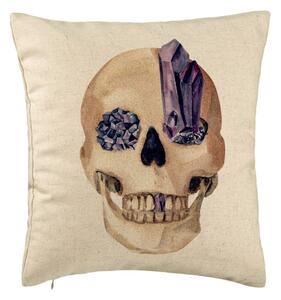 Perna Decorativa cu motiv Craniu de Halloween, 1, 40x40 cm, Bej, Husa Detasabila, Burduf