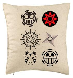 Perna Decorativa cu Naruto symbols, 40x40 cm, Bej, Husa Detasabila, Burduf