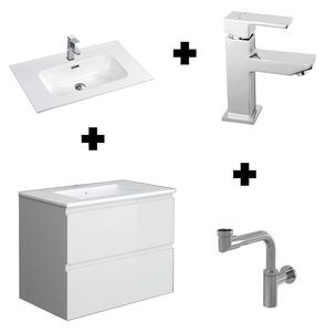 Set mobilier suspendat Rak, lavoar incastrabil Fluminia, Siena-80, baterie lavoar Ferro, Zicco si sifon pentru economie de spatiu