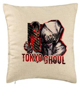 Perna Decorativa cu Tokyo Ghoul, 40x40 cm, Bej, Husa Detasabila, Burduf
