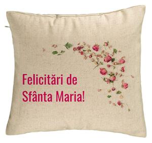 Perna Decorativa, Model Felicitari de Sfanta Maria, 40x40 cm, Bej, Husa Detasabila, Burduf