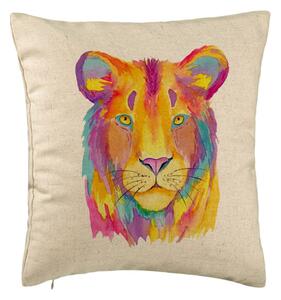 Perna Decorativa, Model Colorful Lion, 40x40 cm, Bej, Husa Detasabila, Burduf