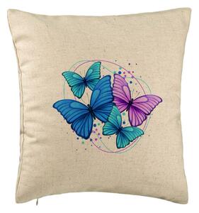 Perna Decorativa, Model Colorful Butterflies, 40x40 cm, Bej, Husa Detasabila, Burduf