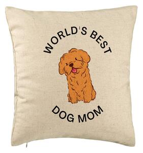 Perna Decorativa, Model World's Best Dog Mom, 40x40 cm, Bej, Husa Detasabila, Burduf