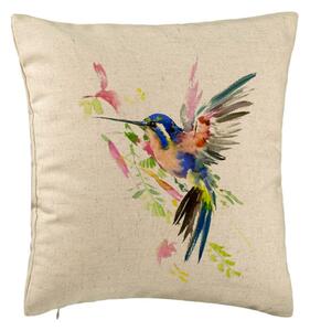 Perna Decorativa, Model Watercolor Birds, 40x40 cm, Bej, Husa Detasabila, Burduf