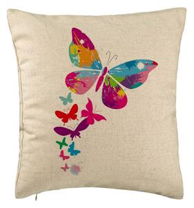 Perna Decorativa, Model Fluture Colorful, 40x40 cm, Bej, Husa Detasabila, Burduf