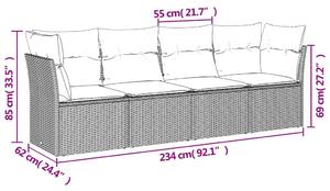 Set canapele de grădină, 4 piese, cu perne, maro poliratan maro