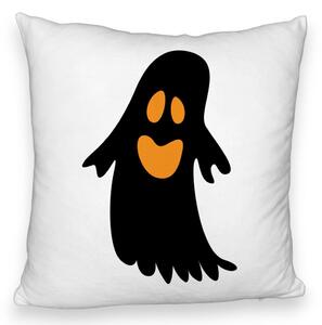 Perna Decorativa Fluffy cu motiv Fantoma de Halloween 2, 40x40 cm, Alba, Husa Detasabila, Burduf