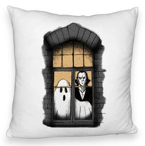Perna Decorativa Fluffy de Halloween Fantoma si Vampir, 40x40 cm, Alba, Husa Detasabila, Burduf
