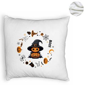 Perna Decorativa Fluffy cu motiv de Halloween 7, 40x40 cm, Alba, Husa Detasabila, Burduf