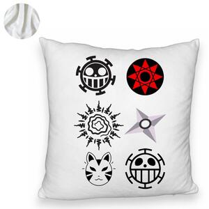 Perna Decorativa Fluffy cu Naruto symbols, 40x40 cm, Alba, Husa Detasabila, Burduf