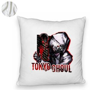 Perna Decorativa Fluffy cu Tokyo Ghoul, 40x40 cm, Alba, Husa Detasabila, Burduf