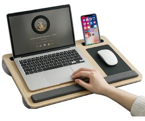 Masuta laptop pentru poala onuvio® tip bed desk / lazy table 55x34 cm, cu suport mouse si suport antebrat cu perne duble de aerisire, pentru laptopuri pana la 17 inch - alb