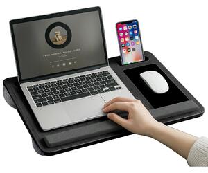 Masuta laptop pentru poala onuvio® tip bed desk / lazy table 55x34 cm, cu suport mouse si suport antebrat cu perne duble de aerisire, pentru laptopuri pana la 17 inch - gri