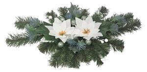 Aranjament Crăciun Poinsettia & ciulin & accesorii 50cm x 25cm x 10cm alb & albastru & verde