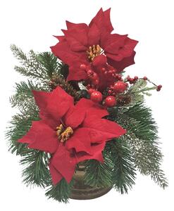 Aranjament Crăciun Poinsettia & boabe & accesorii Ø 25cm x 35cm roșu