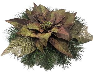 Aranjament Crăciun Poinsettia & accesorii Ø 25cm x 13cm verde