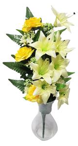 Exclusive Buchet de Trandafiri & Crini crem & galben 57cm flori artificiale
