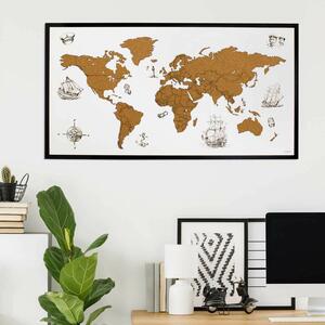Harta lumii din plută pentru perete - cu gravură