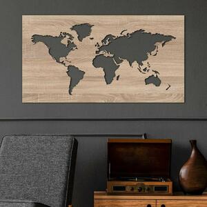 Harta lumii din lemn pentru perete - decorațiune