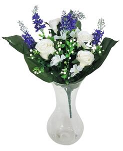 Buchet Trandafiri & Lavandă x13 34cm albastru, alb flori artificiale