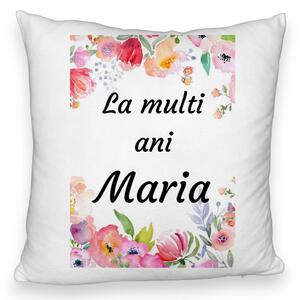 Perna Decorativa Fluffy, Model La multi ani Maria 2, 40x40 cm, Alba, Husa Detasabila, Burduf