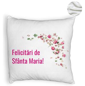 Perna Decorativa Fluffy, Model Felicitari de Sfanta Maria, 40x40 cm, Alba, Husa Detasabila, Burduf