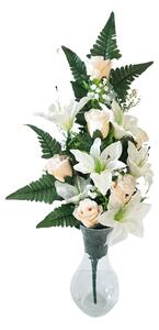 Buchet artificial de Trandafiri, Crini si accesorii x18 74cm x 35cm crem & roz
