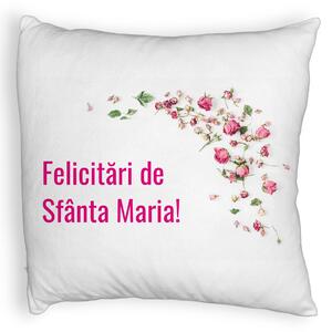 Perna Decorativa Fluffy, Model Felicitari de Sfanta Maria, 40x40 cm, Alba, Husa Detasabila, Burduf
