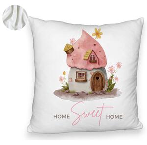 Perna Decorativa Fluffy, Model Home Sweet Home 1, 40x40 cm, Alba, Husa Detasabila, Burduf