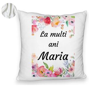 Perna Decorativa Fluffy, Model La multi ani Maria 2, 40x40 cm, Alba, Husa Detasabila, Burduf