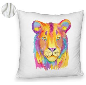 Perna Decorativa Fluffy, Model Colorful Lion, 40x40 cm, Alba, Husa Detasabila, Burduf